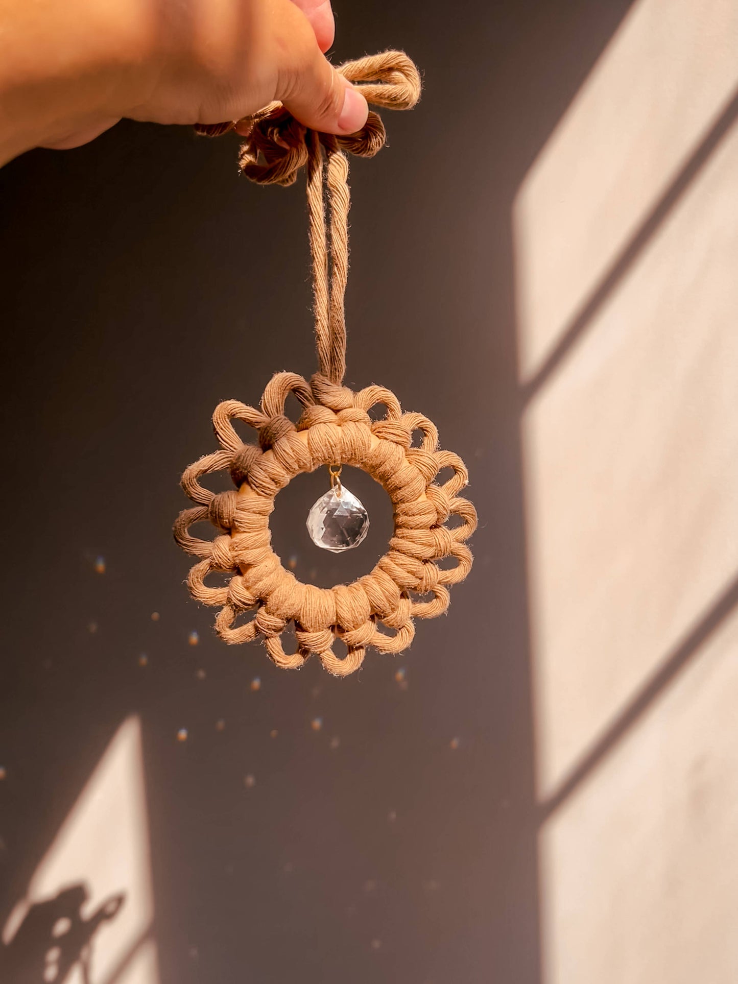 Macrame Suncatcher Daisy Flower | Window Hanging Light Prism