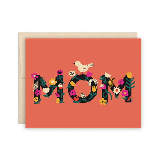 Bird Floral Mom Mother's Day Card Cute Modern Bright Flowers