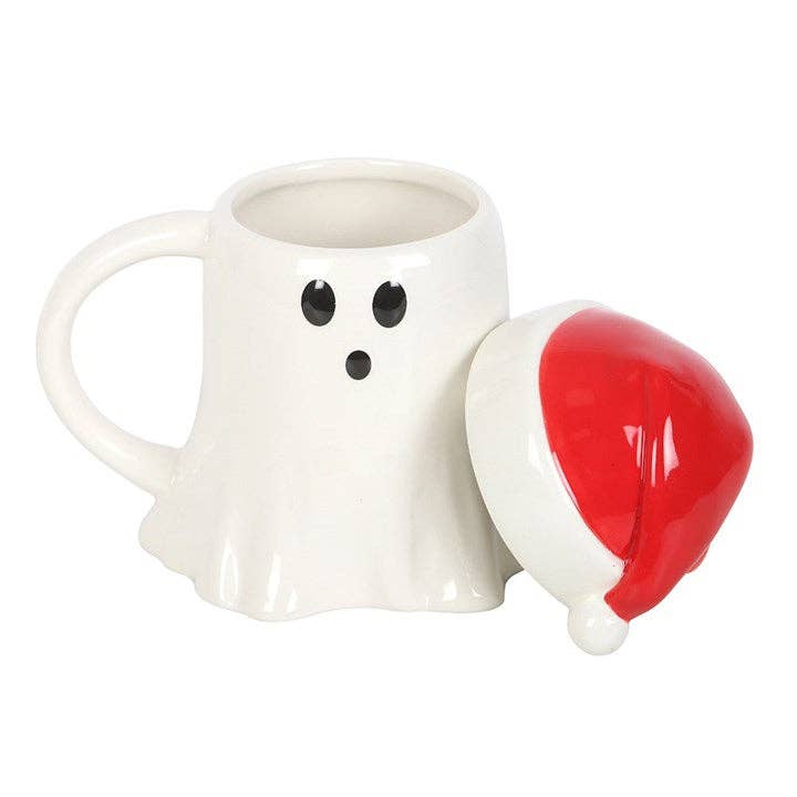 Christmas Ghost Shaped Mug with Santa Hat Lid