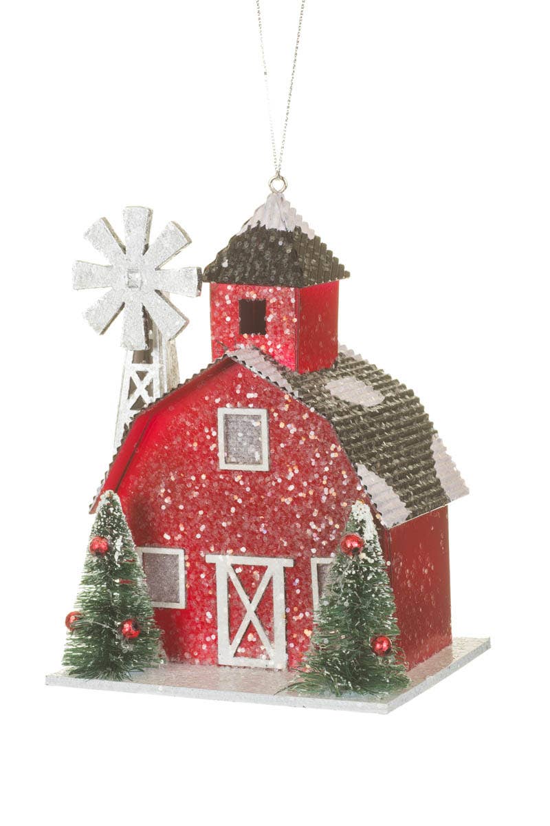 NEW-Red/White Led Gambrel Roof Barn Ornament