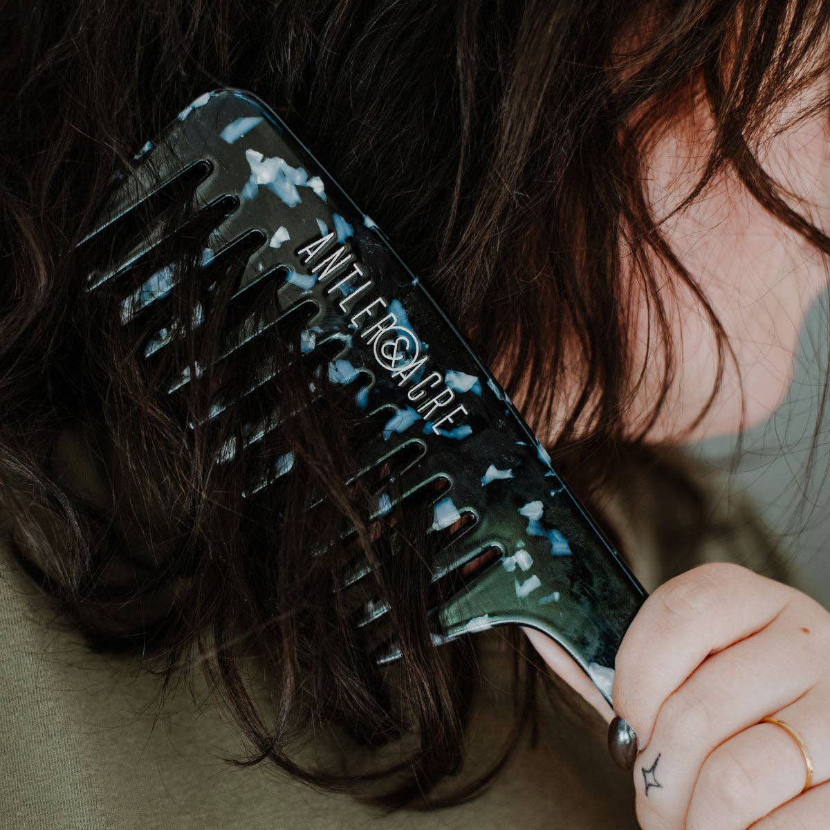 Black Marble Wide Tooth Comb