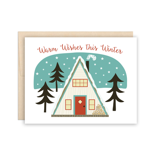 A-Frame Cabin Holiday Wishes Christmas Greeting Card
