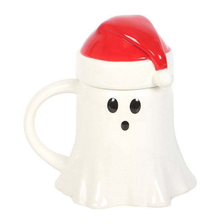 Christmas Ghost Shaped Mug with Santa Hat Lid