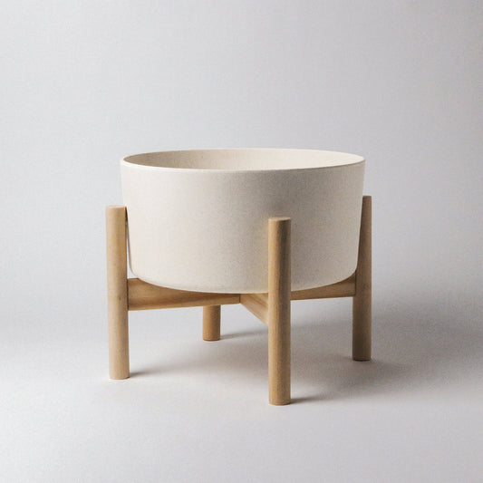 9" Bamboo Fibre Wide Planter Pot and Stand