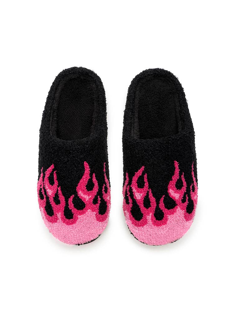 Indoor / Outdoor Slippers - Hot Pink Flames - Black