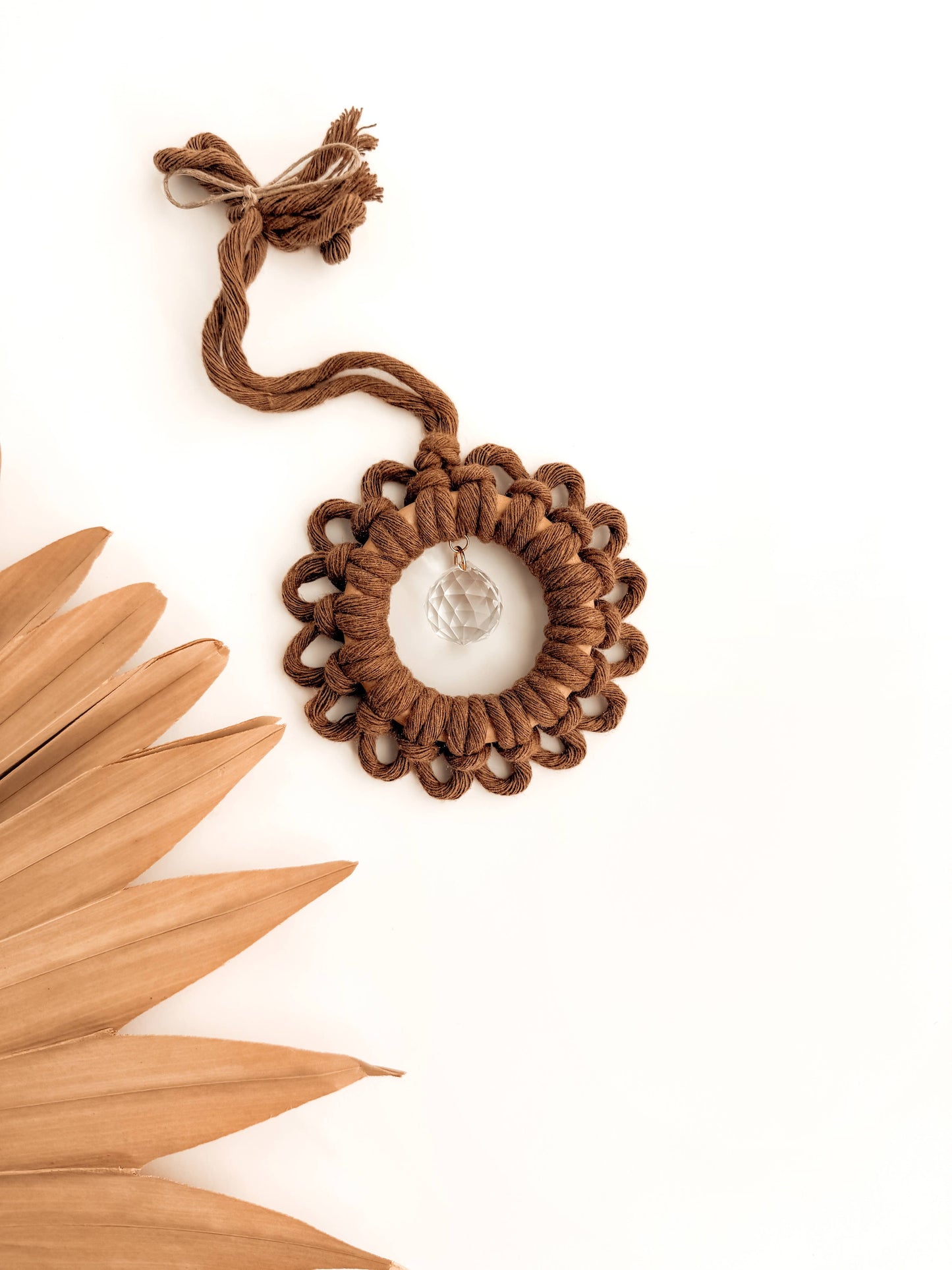 Macrame Suncatcher Daisy Flower | Window Hanging Light Prism