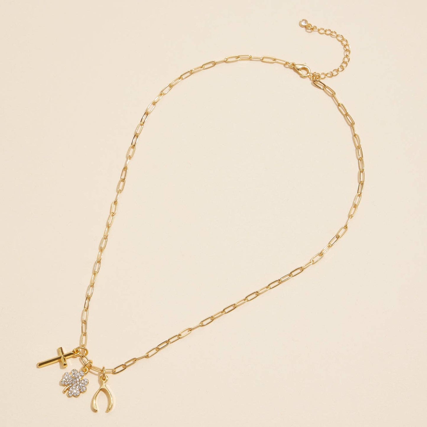 Gold Dipped Necklace with 3 Symbolic Charms