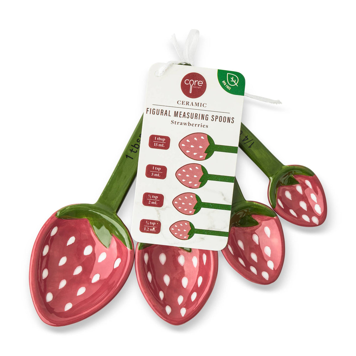 4pc Ceramic Figural Strawberry Measuring Spoons - Scarlet