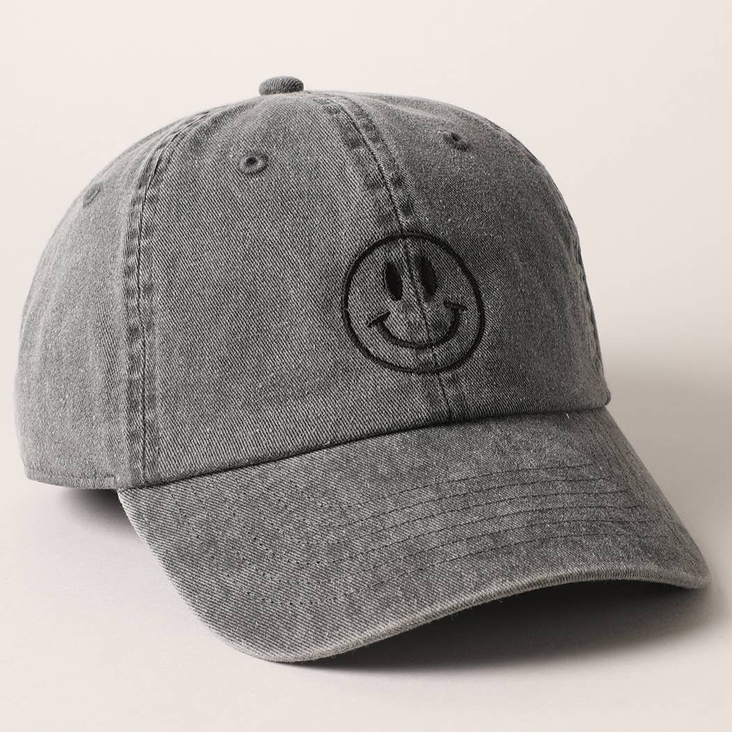 Happy Face Embroidered Cotton Baseball Cap