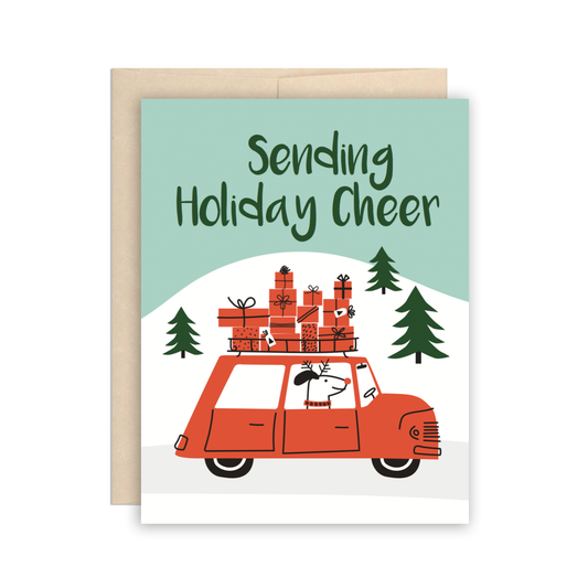 Holiday Dog Santa Driver Christmas Card