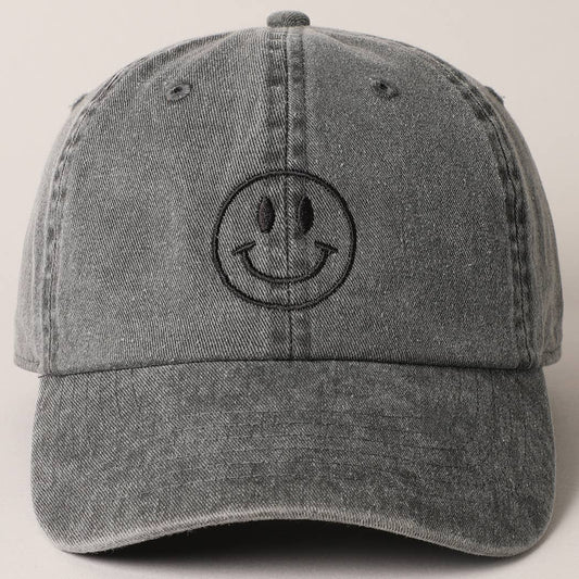 Happy Face Embroidered Cotton Baseball Cap