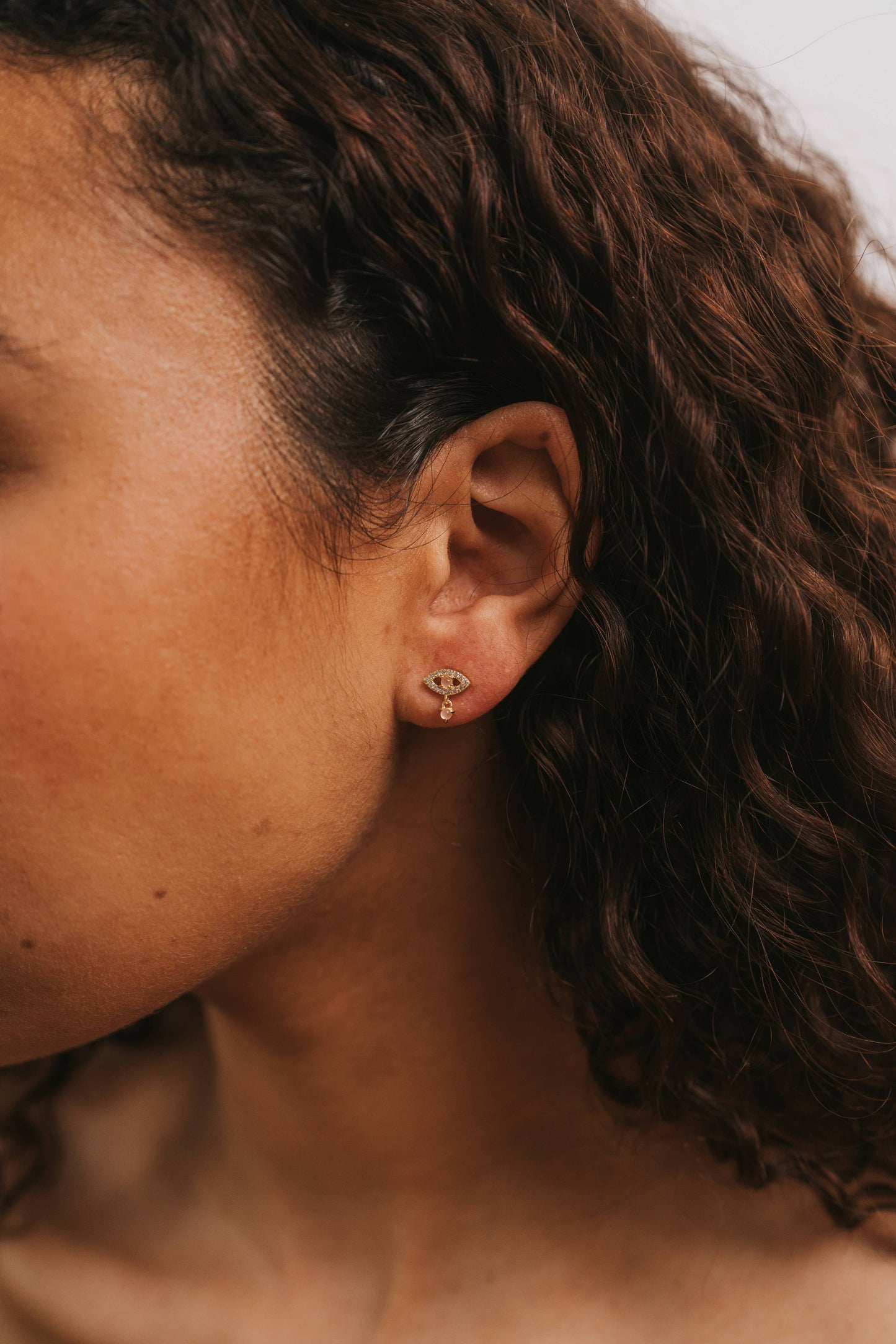 Evil Eye Drop - Rose Quartz - Gold Earrings