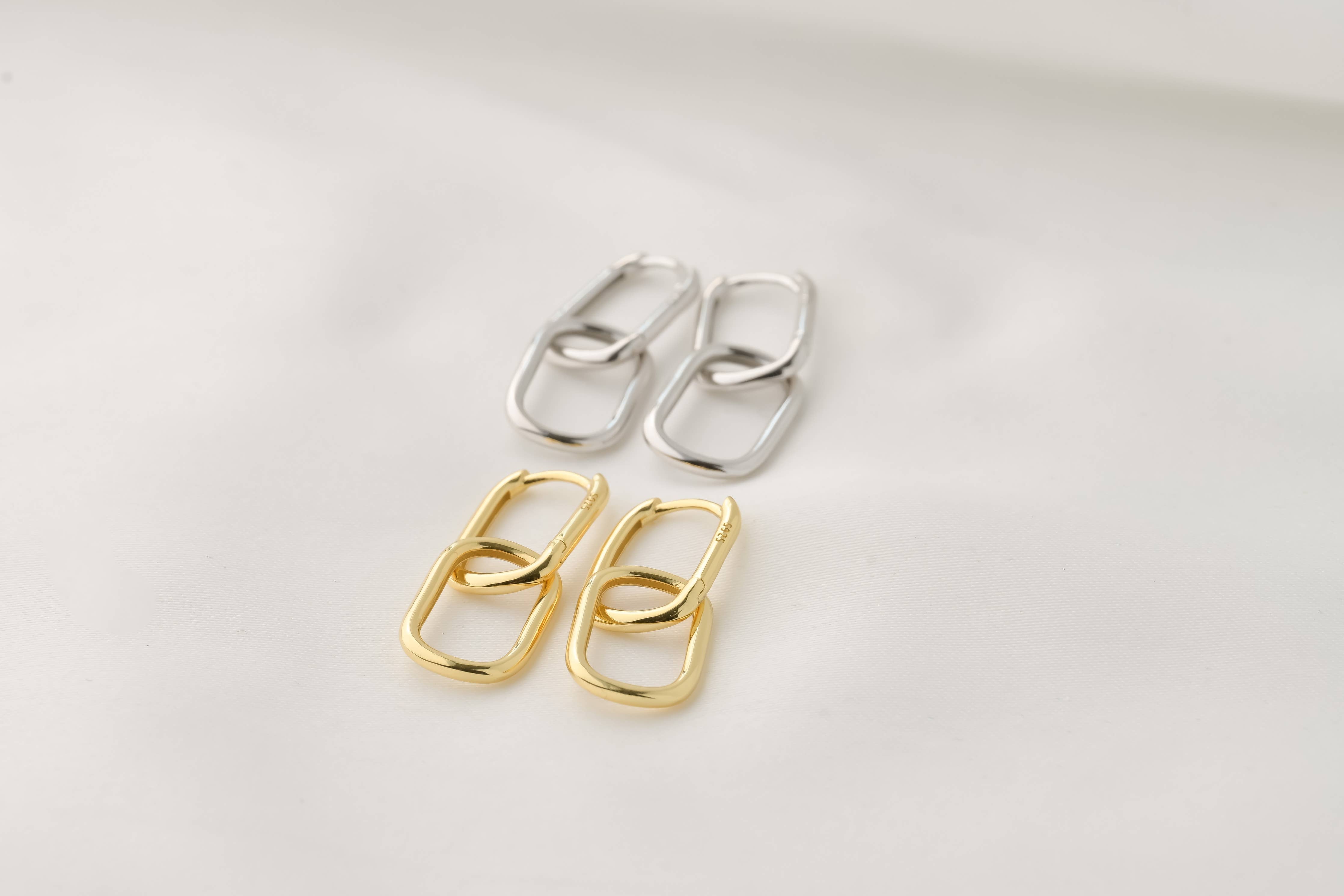 Double Oblong Hoops - Sterling Silver Removable U Hoops: Yellow Gold